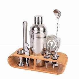 Kit Homebar 12 Peças Inox Suporte Madeira Coqueteleira 550ml